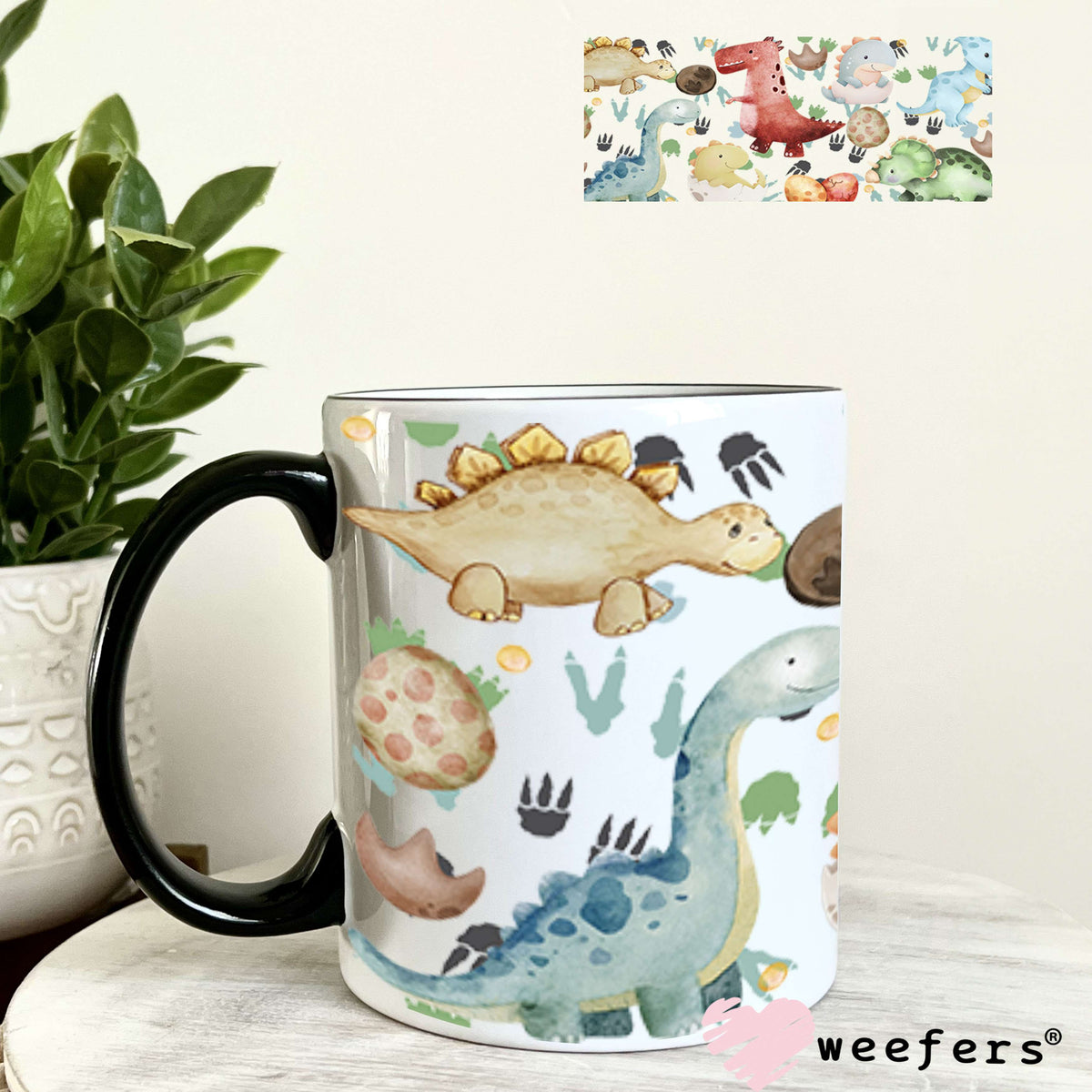 UV DTF Cup Wrap – Watercolor Dinosaurs 11oz Coffee Mug Weefers