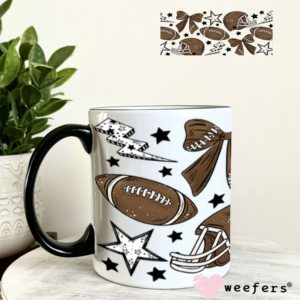 UV DTF Cup Wrap – Football and Bows 11oz Coffee Mug Weefers