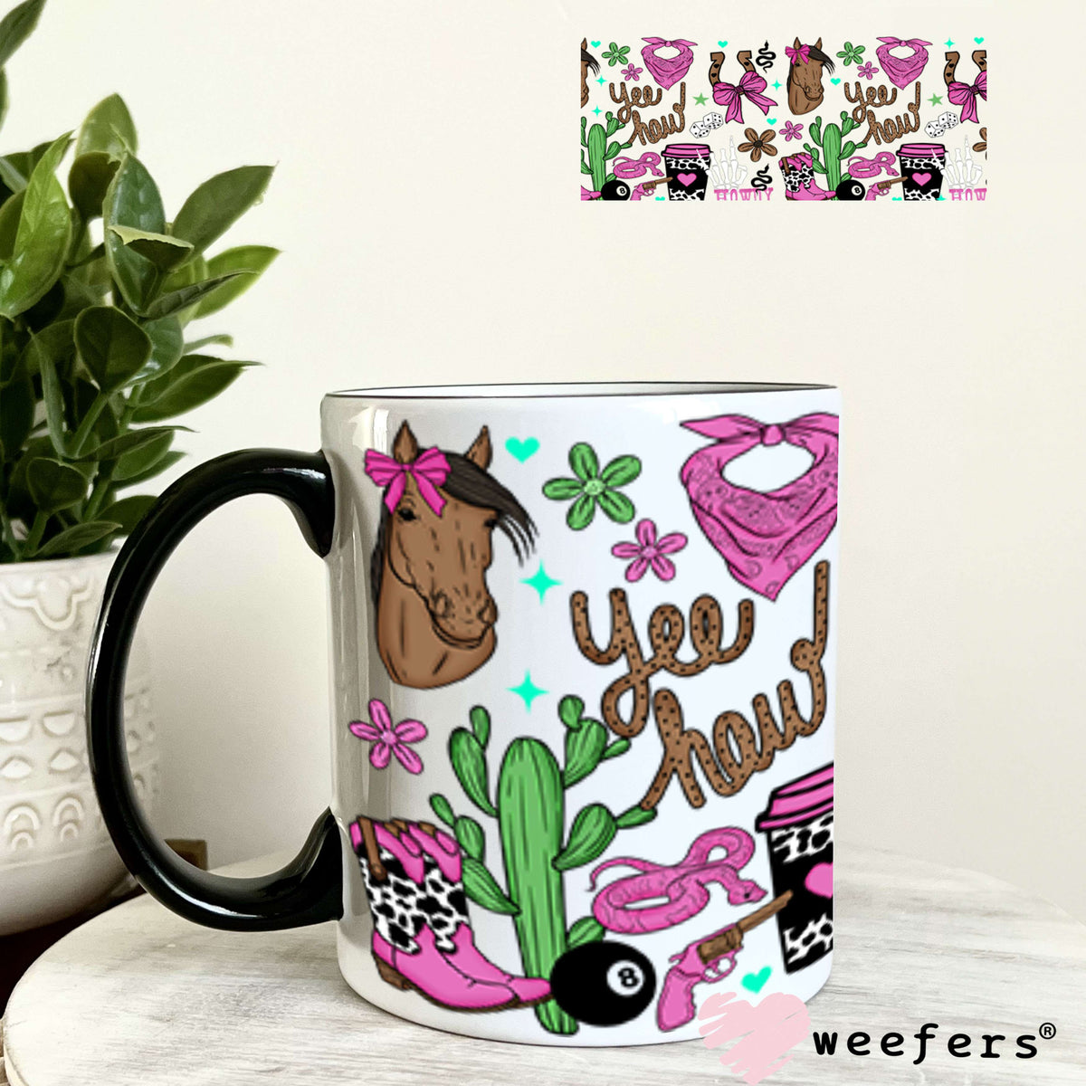 UV DTF Cup Wrap – Yee Haw Western Magenta 11oz Coffee Mug Weefers