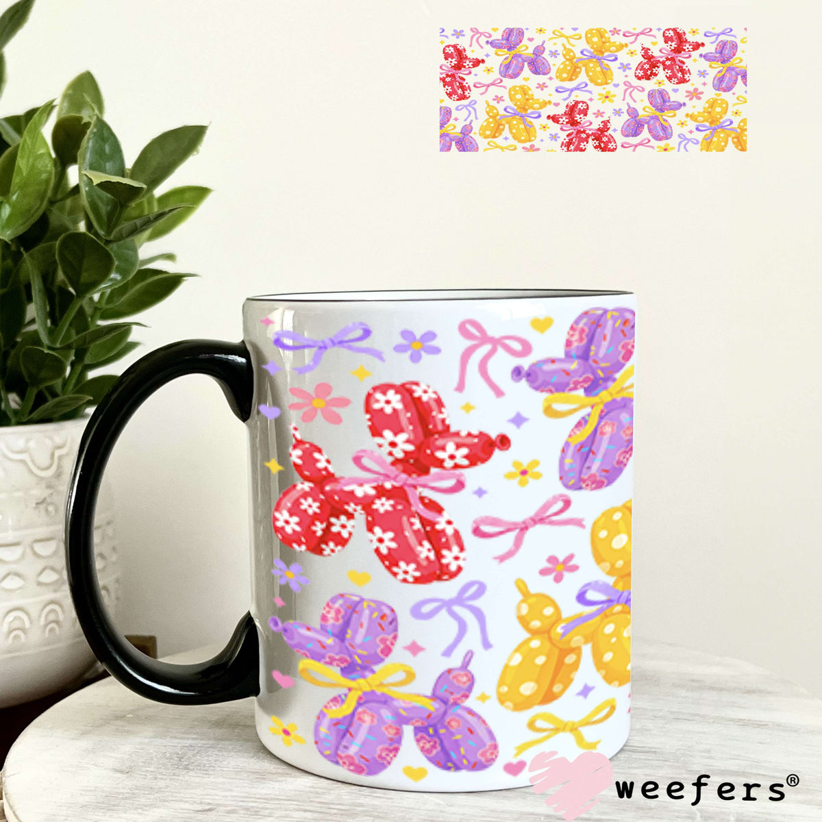 UV DTF Cup Wrap – Purple Yellow Red Dog Balloons 11oz Coffee Mug Weefers