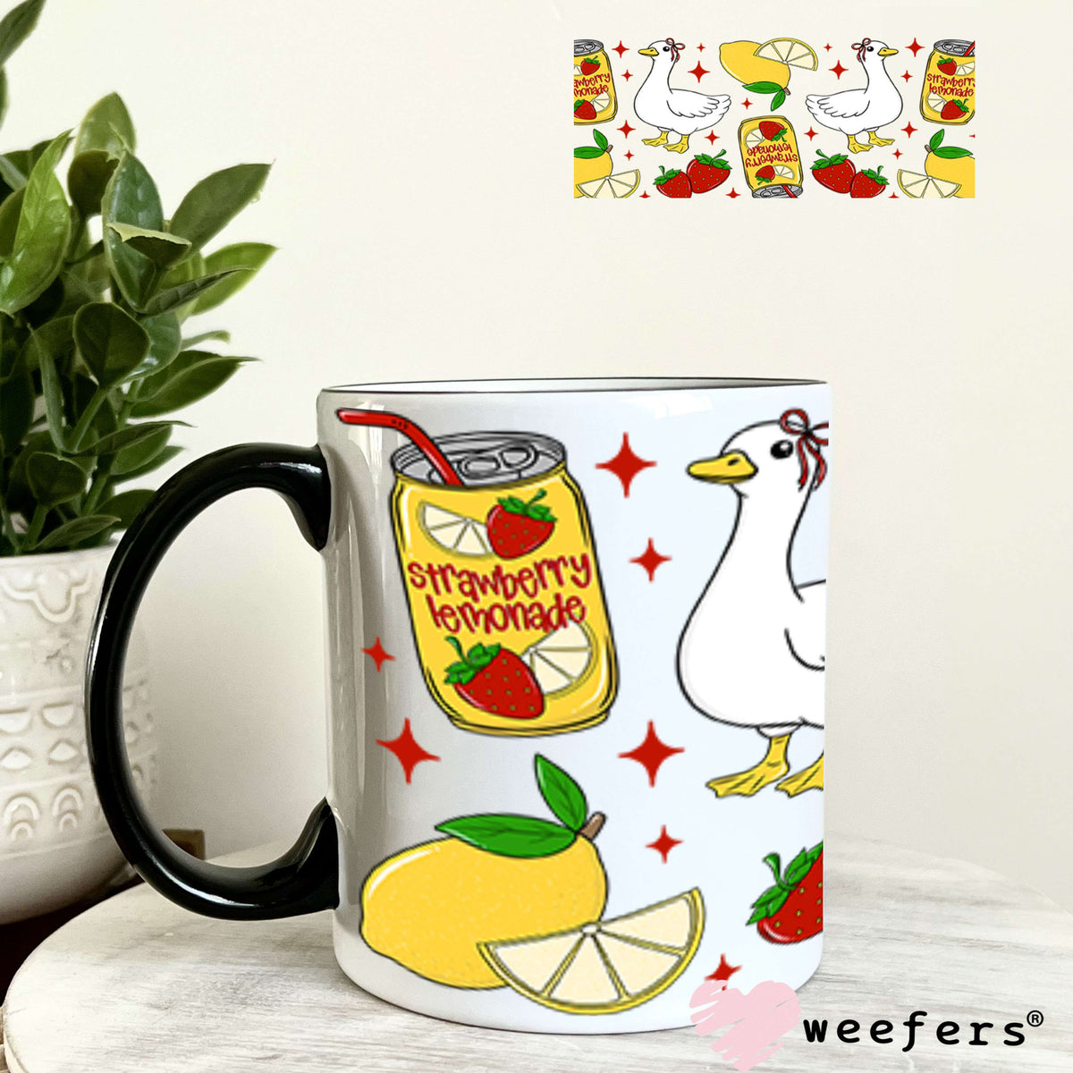 UV DTF Cup Wrap – Strawberry Lemonade Ducks 11oz Coffee Mug Weefers
