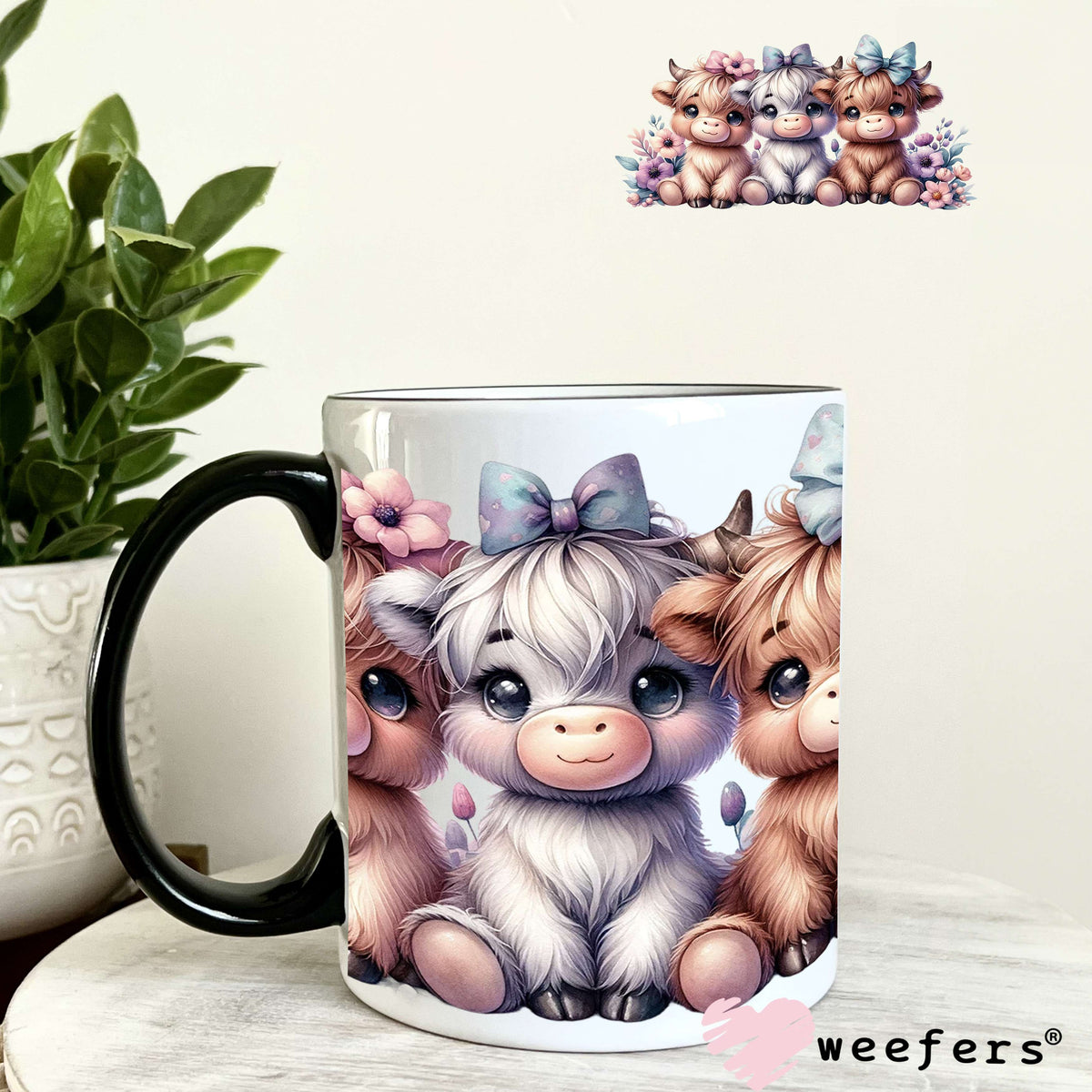 Baby Trio Highlander Cows Western UV DTF Cup Wrap 11oz Coffee Mug Weefers