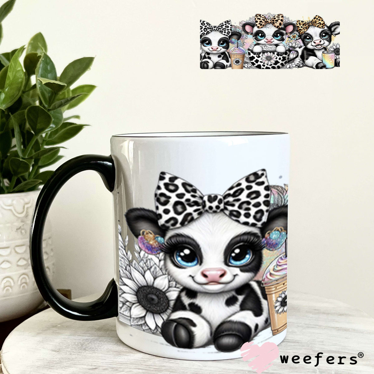 UV DTF Cup Wrap – Baby Black and White Cows in Coffee Cup 11oz Coffee Mug Weefers