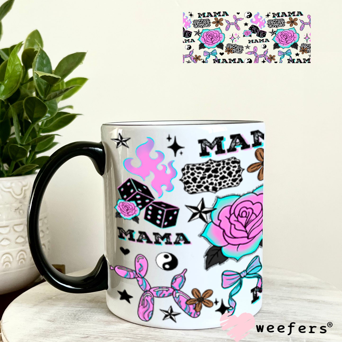 UV DTF Cup Wrap – Mama Purple and Teal Roses 11oz Coffee Mug Weefers