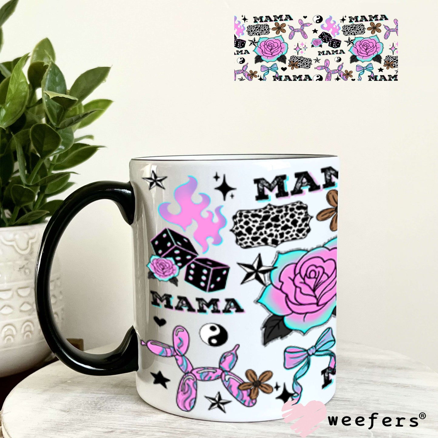 UV DTF Cup Wrap – Mama Purple and Teal Roses 11oz Coffee Mug Weefers