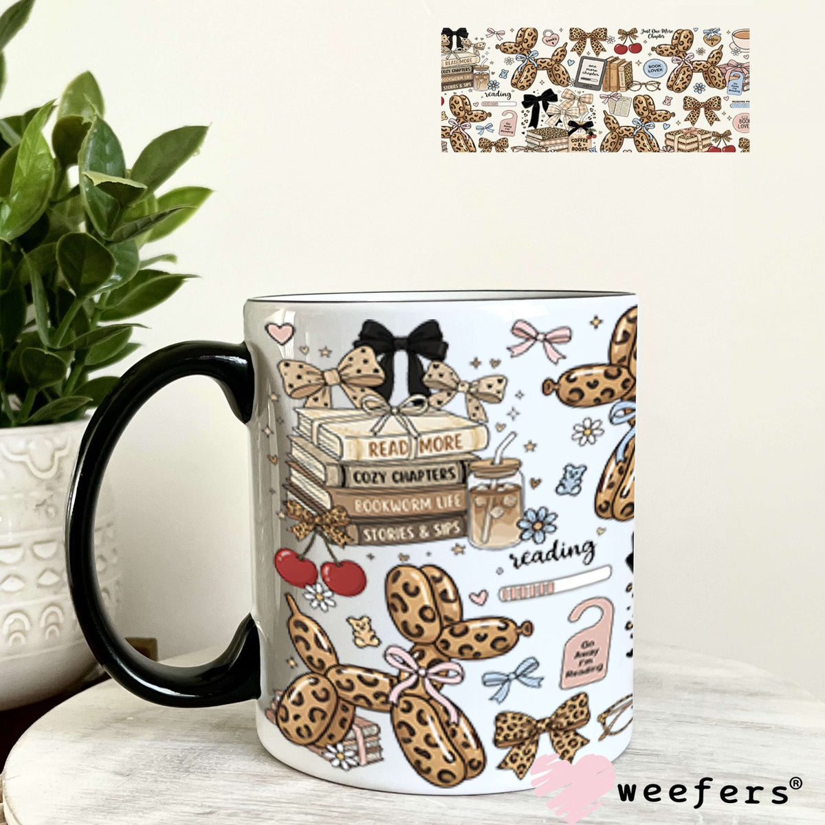 UV DTF Cup Wrap – Leopard Balloon Dog Book Lover 11oz Coffee Mug Weefers