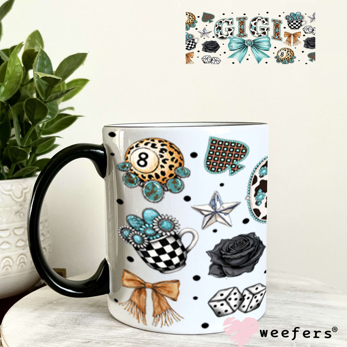 UV DTF Cup Wrap – Gigi Western Teal Bow - Weefers Exclusive 11oz Coffee Mug Cup Wrap Weefers