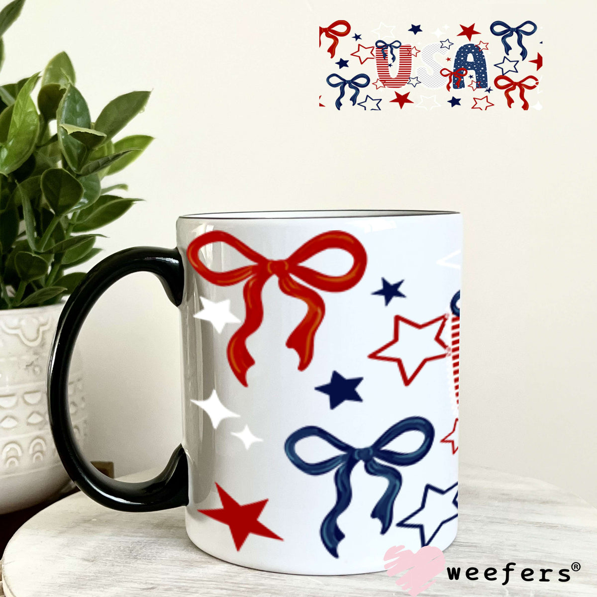 UV DTF Cup Wrap – USA Red White Blue Bows 11oz Coffee Mug Weefers
