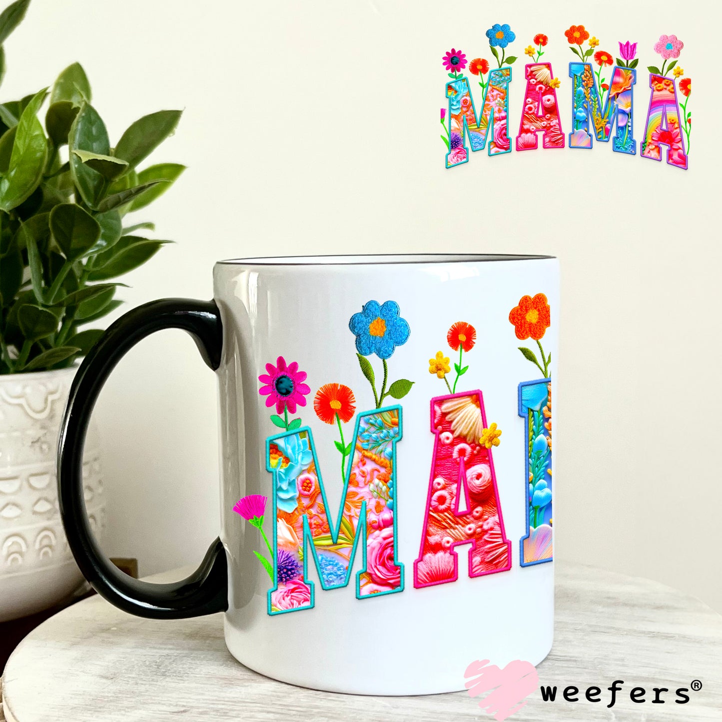 Mama Colorful Wildflowers UV DTF Decal 11oz Coffee Mug Weefers