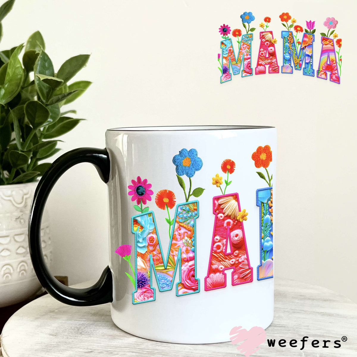Mama Colorful Wildflowers UV DTF Decal 11oz Coffee Mug Weefers