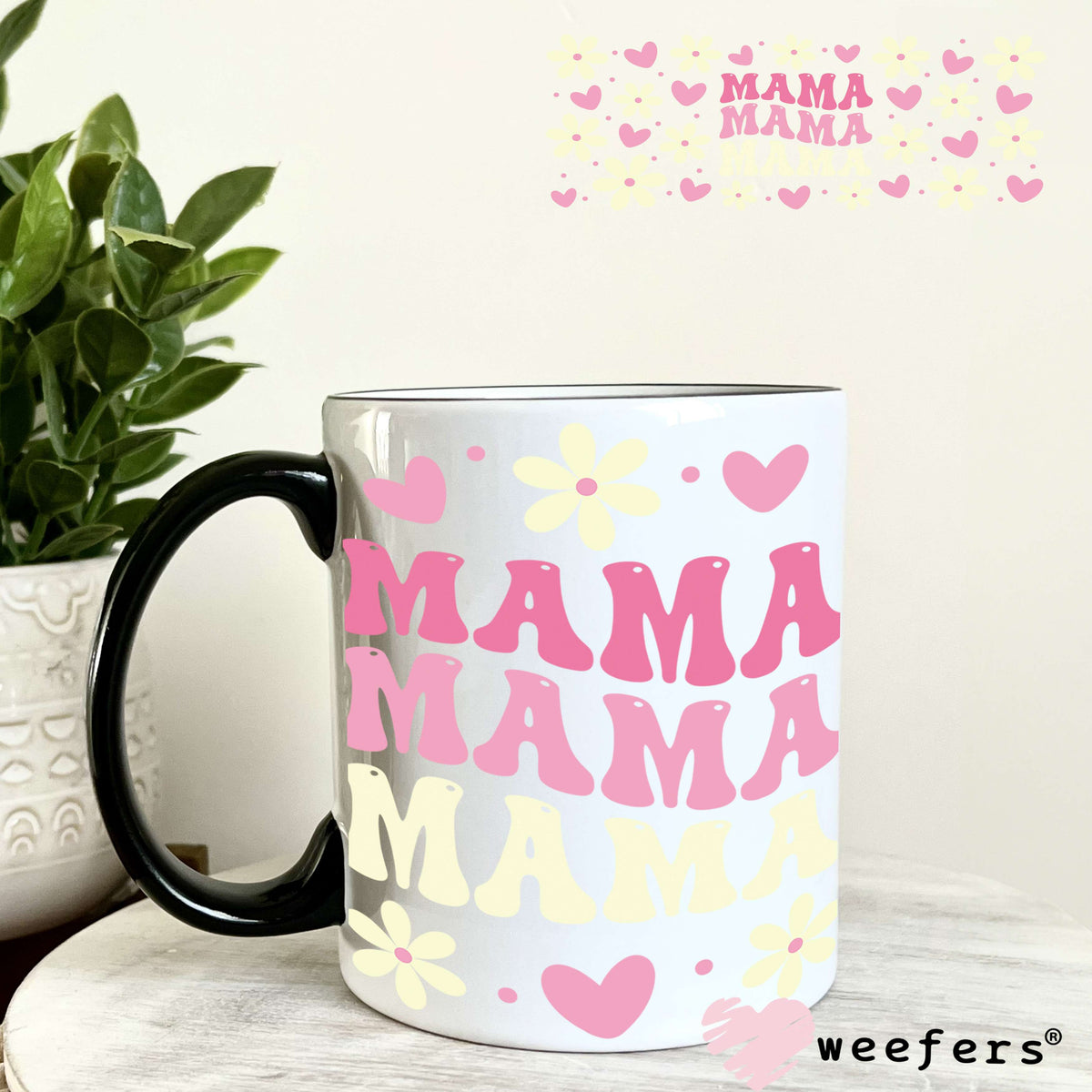 Mama Stacked Pink and Yellow Flowers UV DTF Cup Wrap 11oz Coffee Mug Weefers