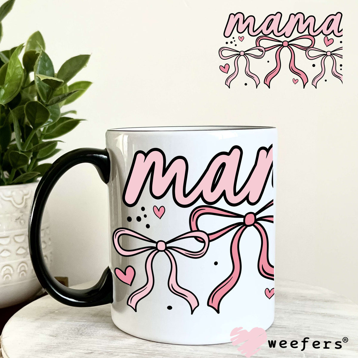Mama Coquette Pink Bows UV DTF Decal 11oz Coffee Mug Weefers