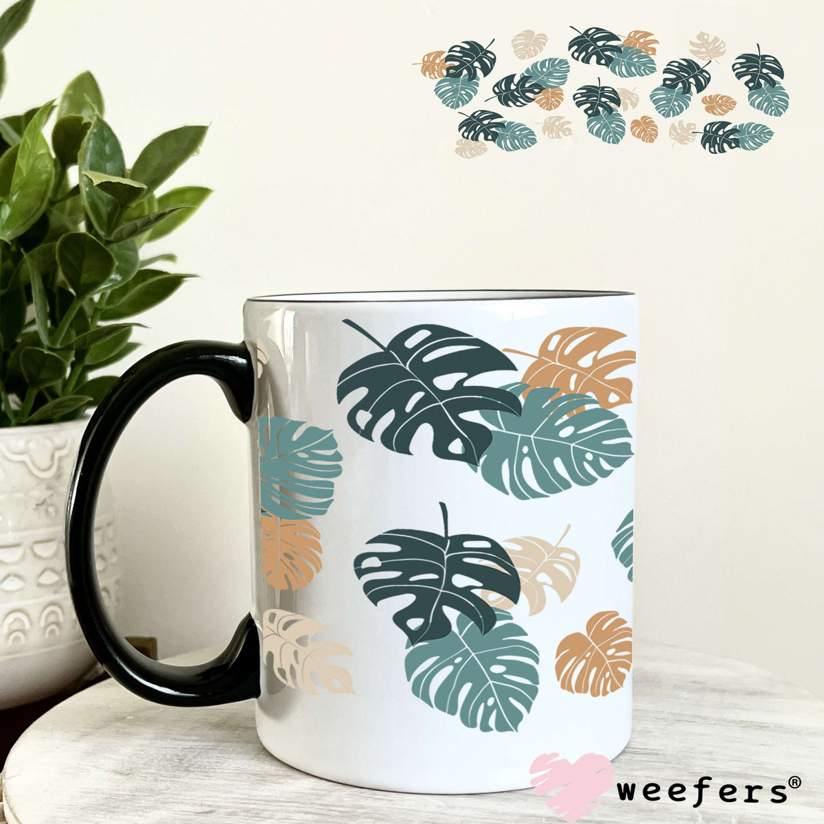 Monstera Leaves UV DTF Cup Wrap 11oz Coffee Mug Weefers