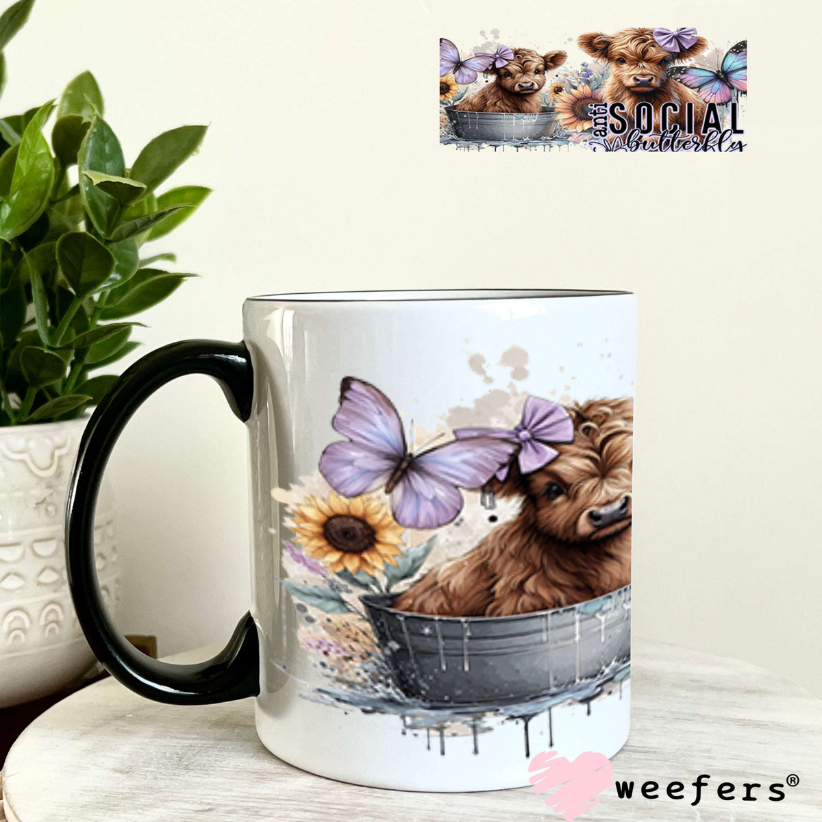 UV DTF Cup Wraps - Anti Social Butterfly Cows 11oz Coffee Mug Weefers