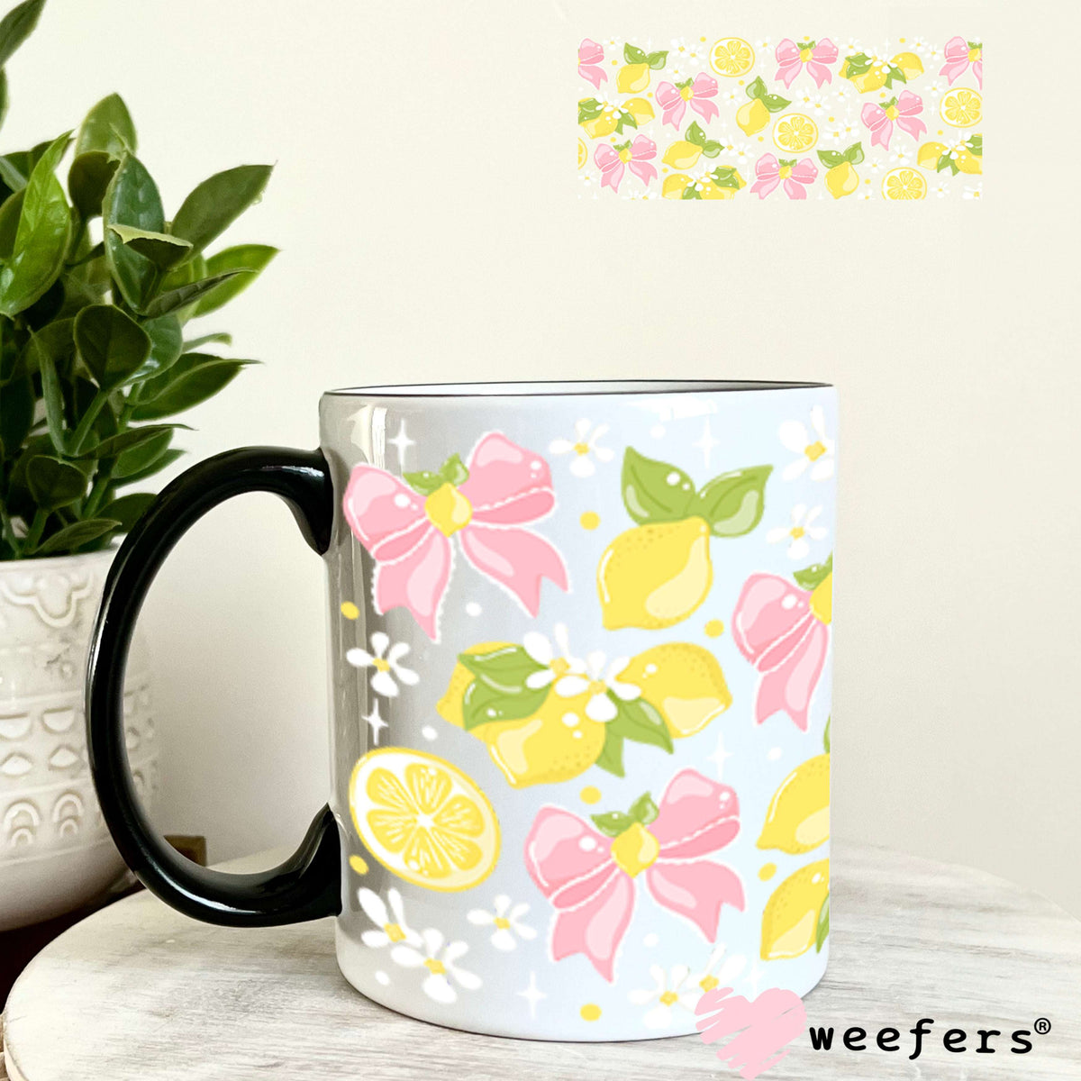 UV DTF Cup Wraps - Lemons and Pink Bows 11oz Coffee Mug Weefers