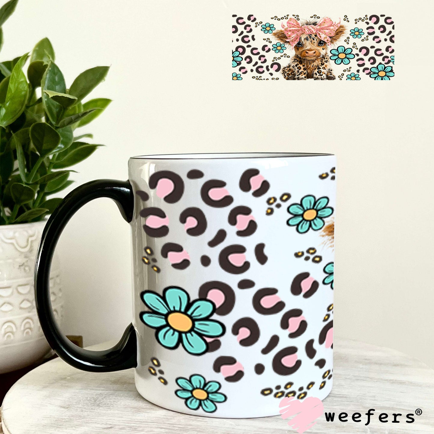 UV DTF Cup Wraps - Leopard Highland Cow - Weefers® Exclusive 11oz Coffee Mug Cup Wrap Weefers