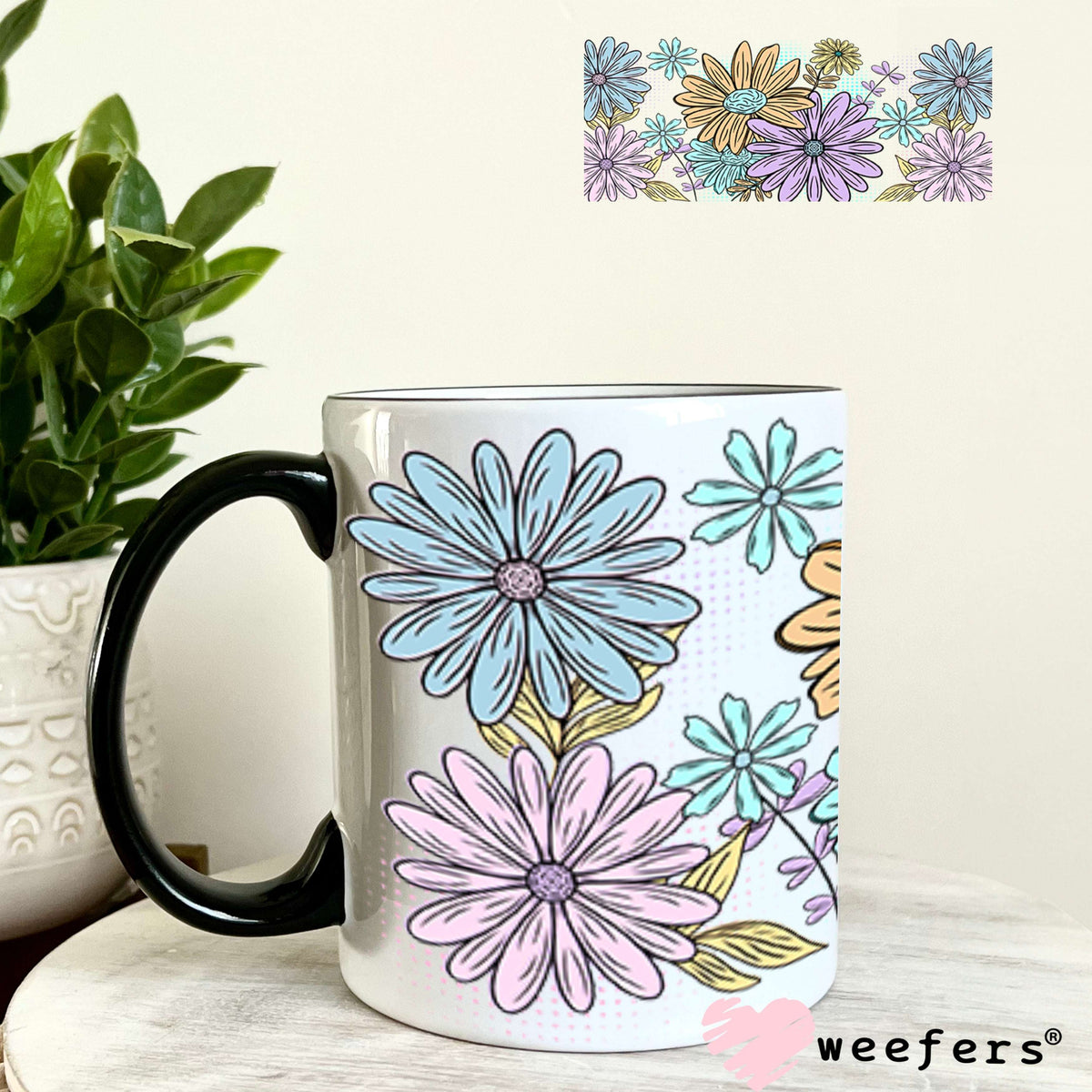 UV DTF Cup Wraps - Purple Blue Daisies 11oz Coffee Mug Weefers