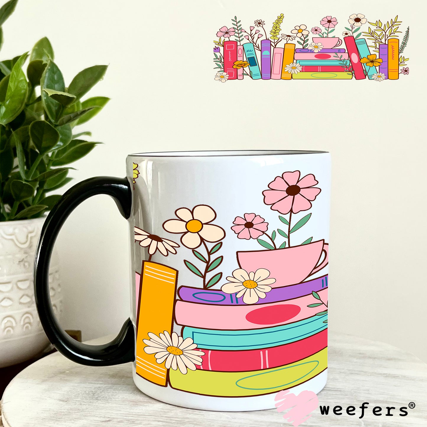 Book Lover Stacked Books UV DTF Cup Wrap 11oz Coffee Mug Weefers