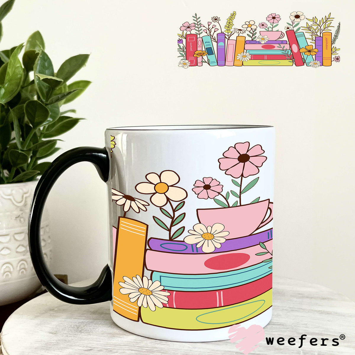 Book Lover Stacked Books UV DTF Cup Wrap 11oz Coffee Mug Weefers