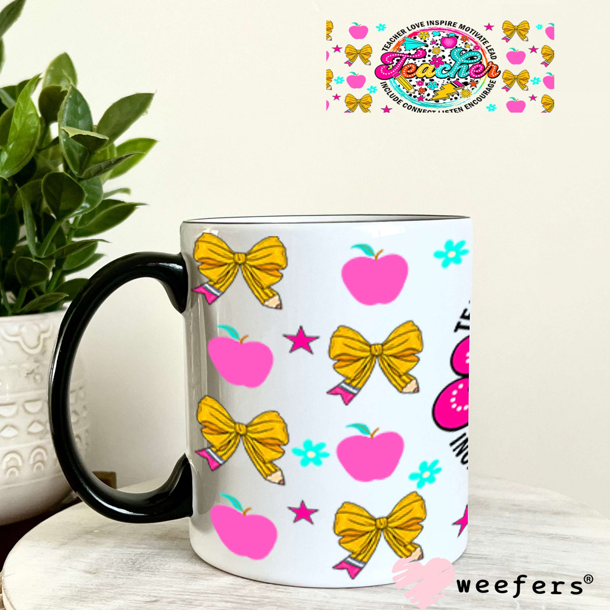 UV DTF Cup Wraps - Teacher Coquett Bows 11oz Coffee Mug Weefers