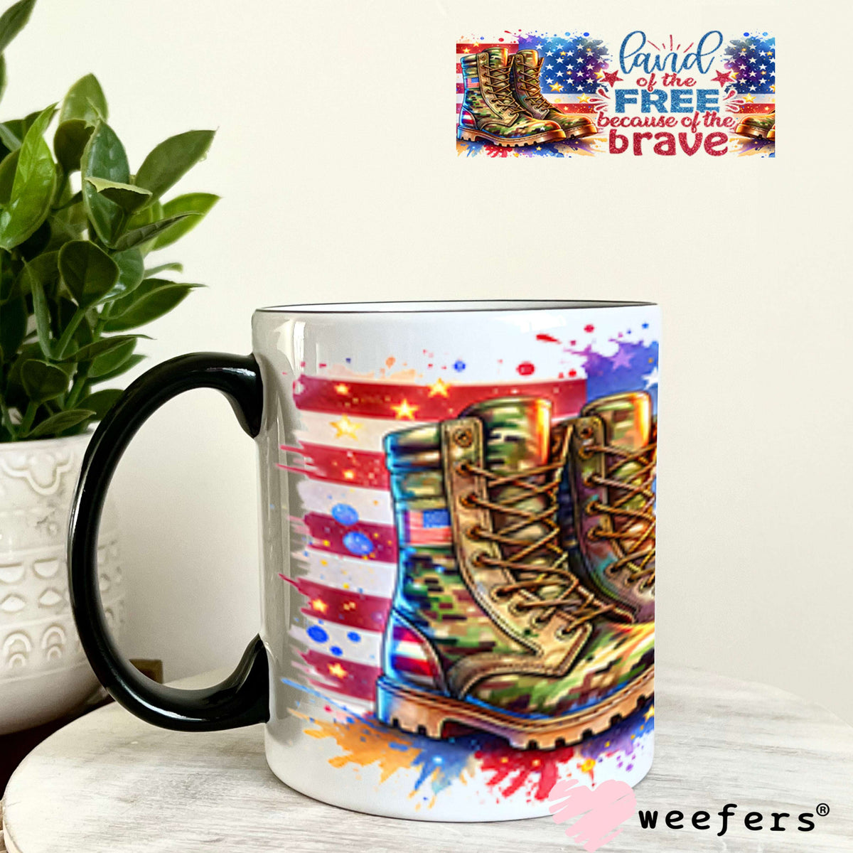 UV DTF Cup Wraps - Land of the Free because of the brave 11oz Coffee Mug Weefers