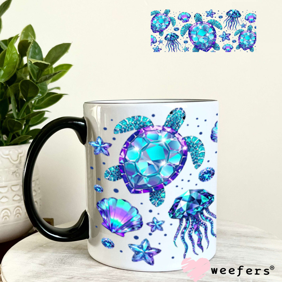 UV DTF Cup Wraps - Teal Blue Sea Turtles 11oz Coffee Mug Weefers
