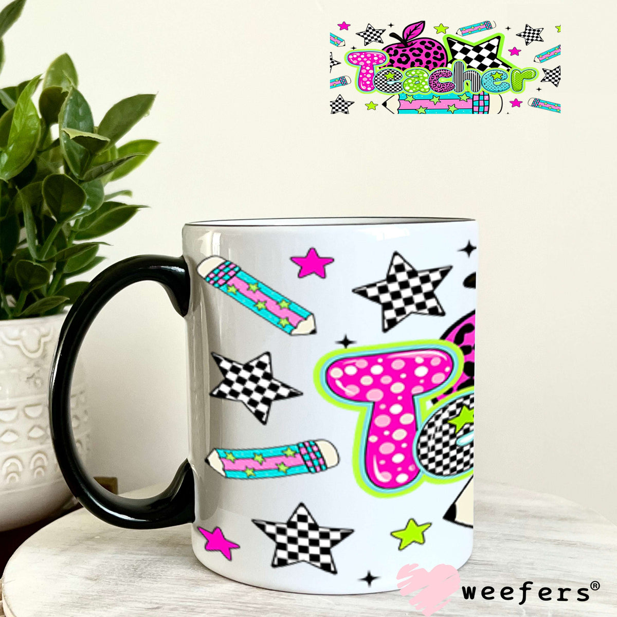 UV DTF Cup Wraps - Teacher Leopard Pink 11oz Coffee Mug Weefers