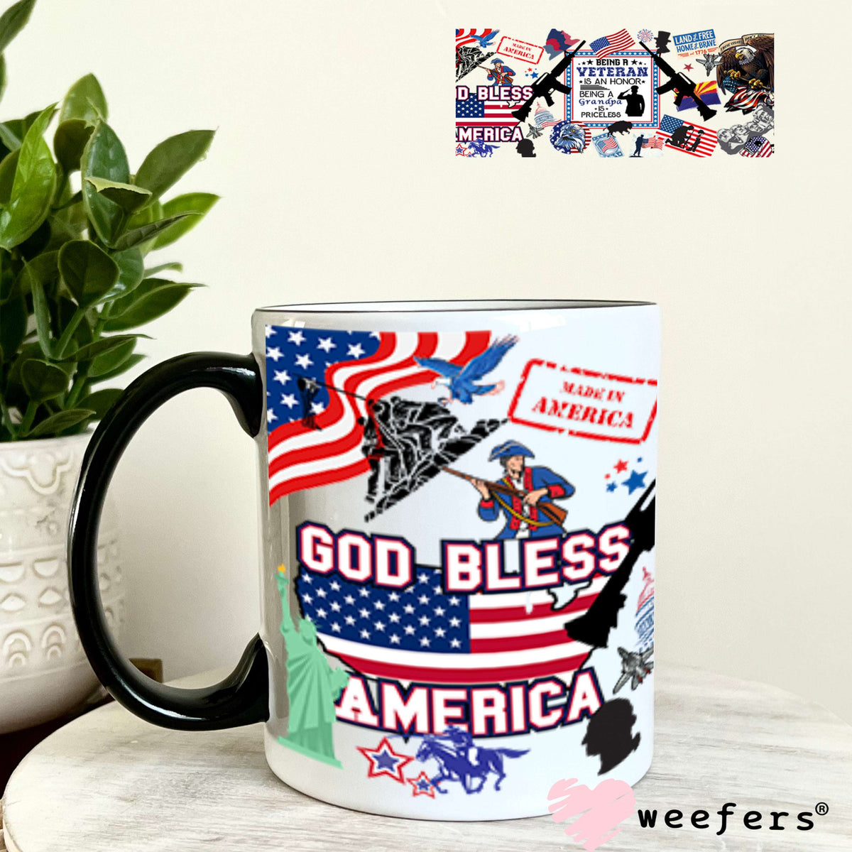 UV DTF Cup Wraps - God Bless America Veteran 11oz Coffee Mug Weefers