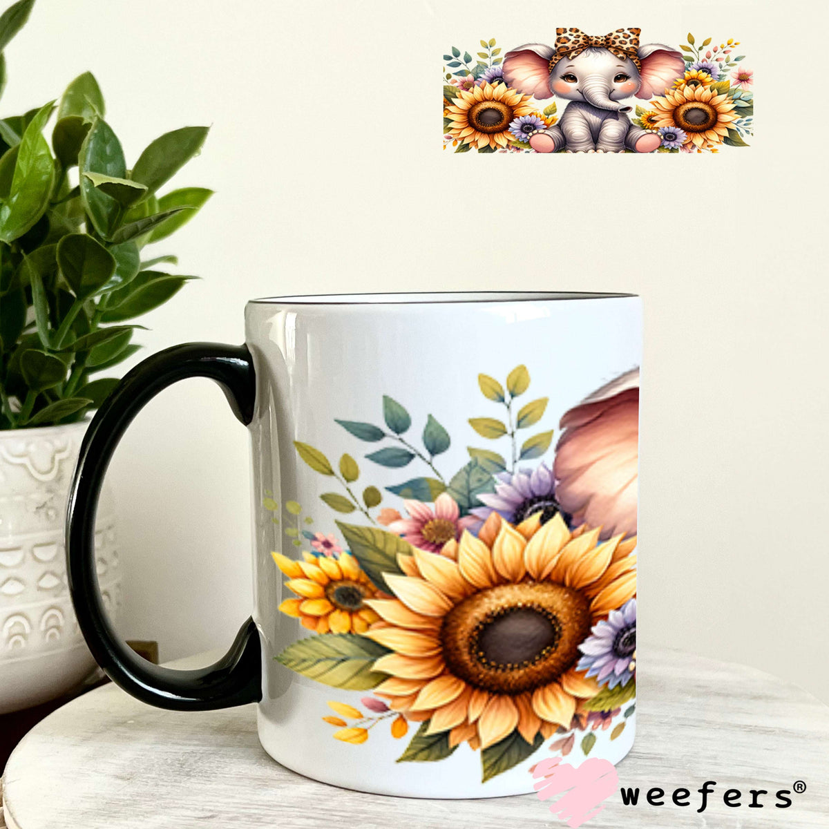 UV DTF Cup Wraps - Sunflower Elephant 11oz Coffee Mug Weefers
