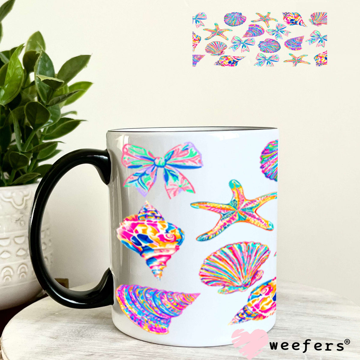 UV DTF Cup Wraps - Under the Ocean Seashells and Starfish 11oz Coffee Mug Weefers