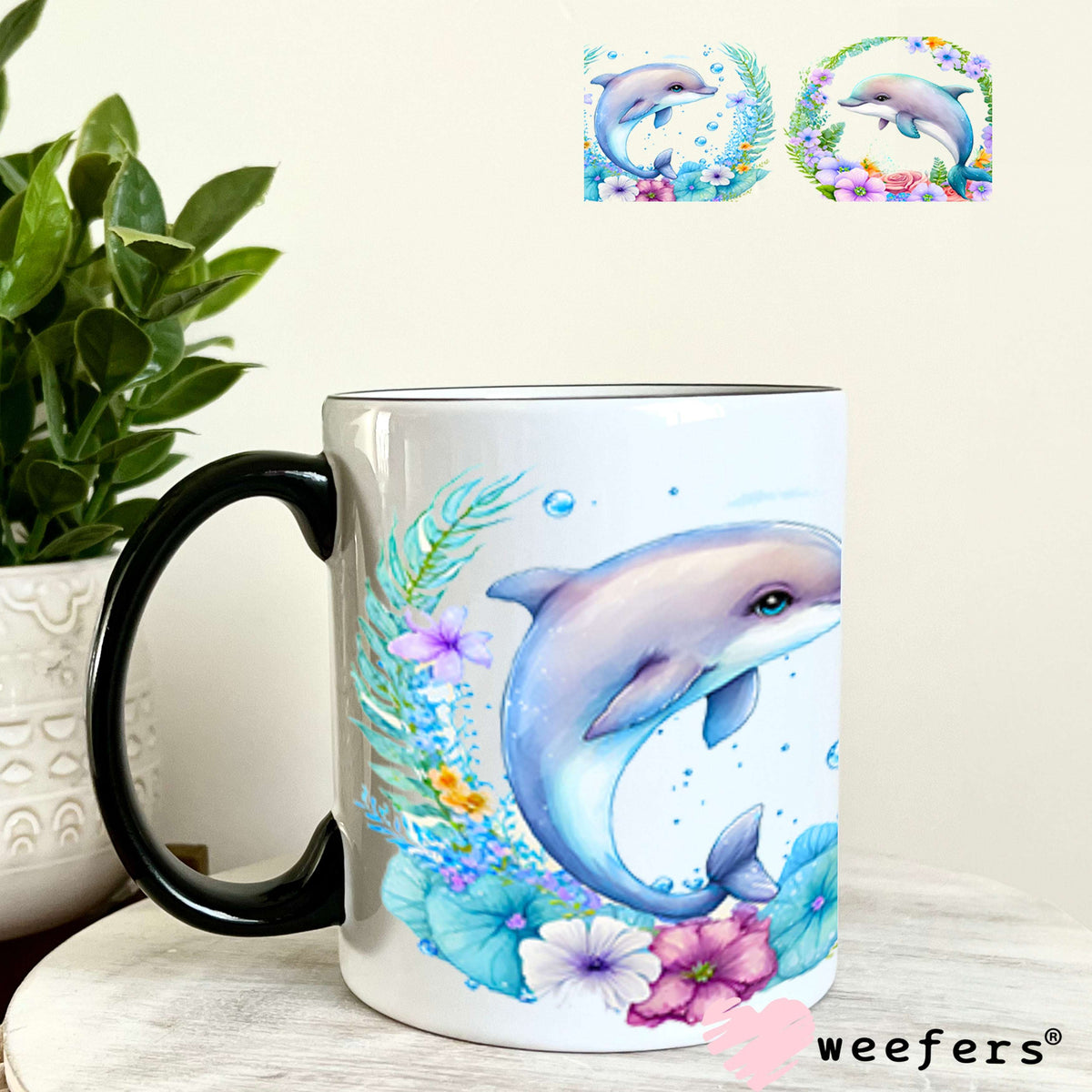 UV DTF Cup Wraps - Dolphins Flowers 11oz Coffee Mug Weefers