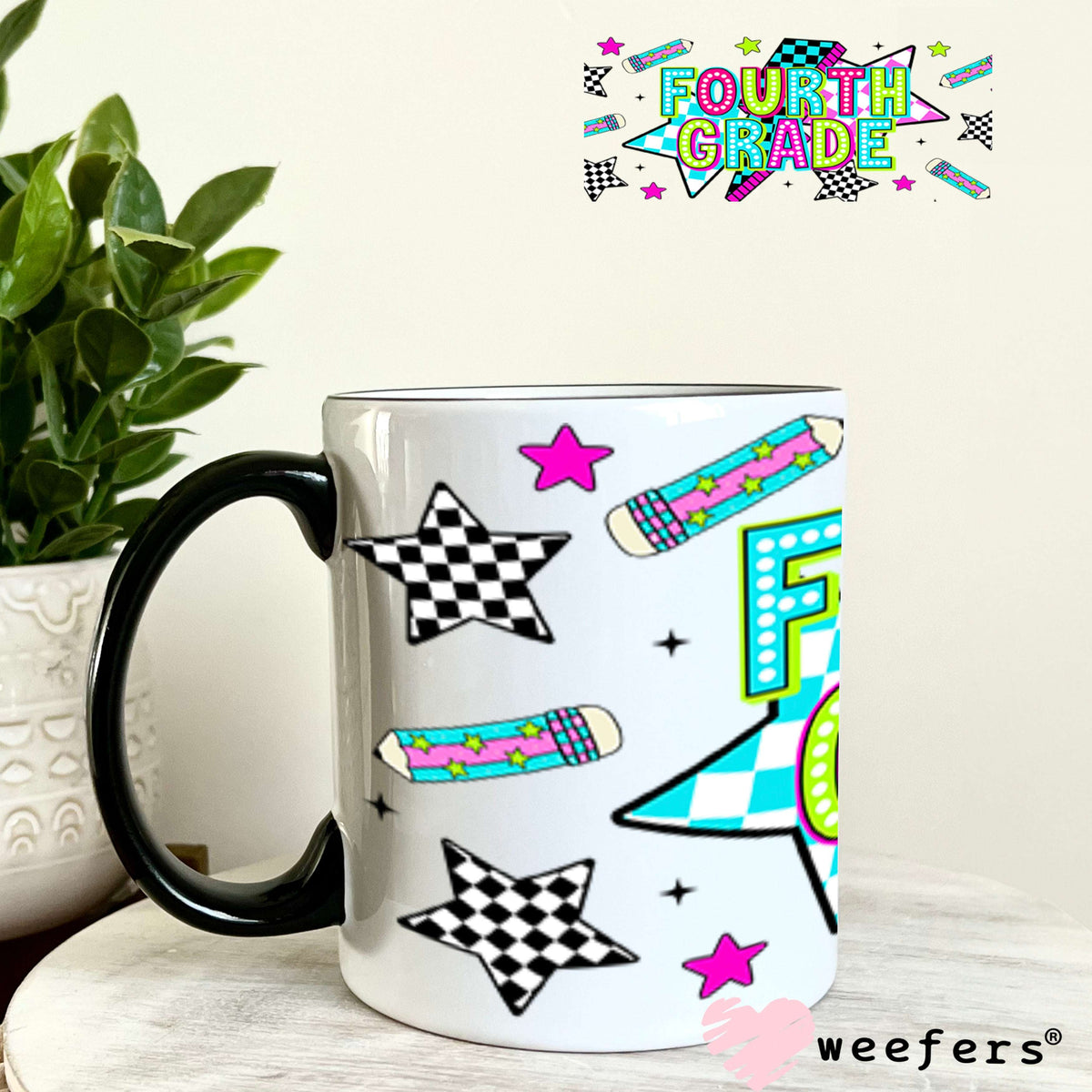 UV DTF Cup Wraps - Fourth Grade Checkered 11oz Coffee Mug Weefers