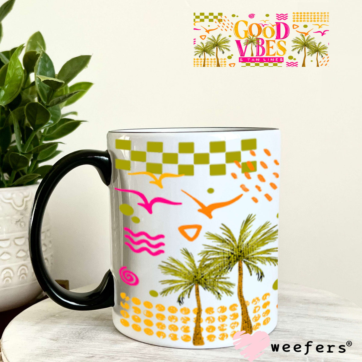 UV DTF Cup Wraps - Good Vibes Green Pink 11oz Coffee Mug Weefers