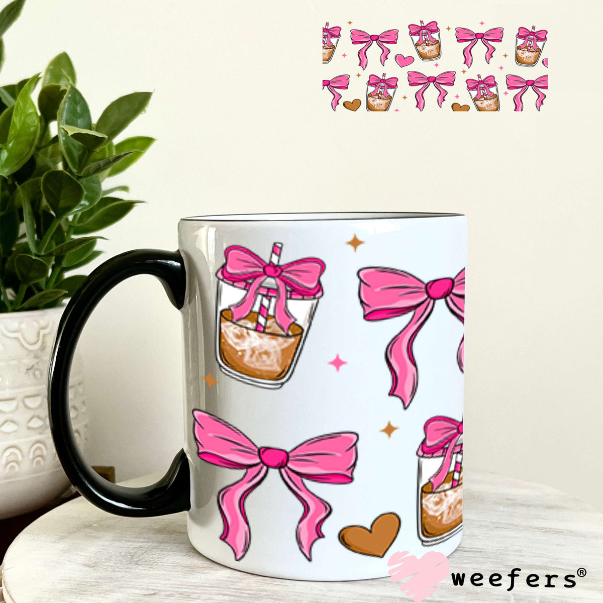 UV DTF Cup Wraps - Coquette Pink Coffee 11oz Coffee Mug Weefers