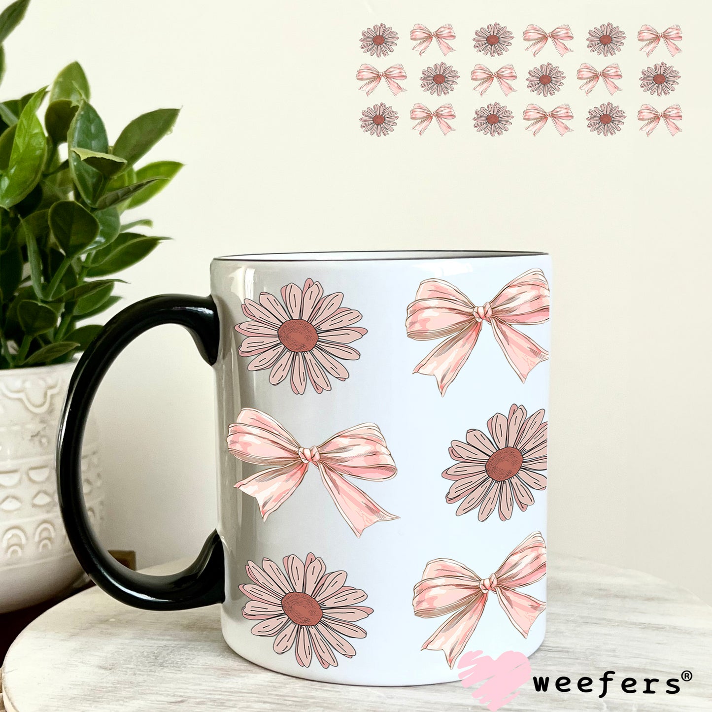 Mauve Flowers and Bows UV DTF Cup Wrap 11oz Coffee Mug Weefers