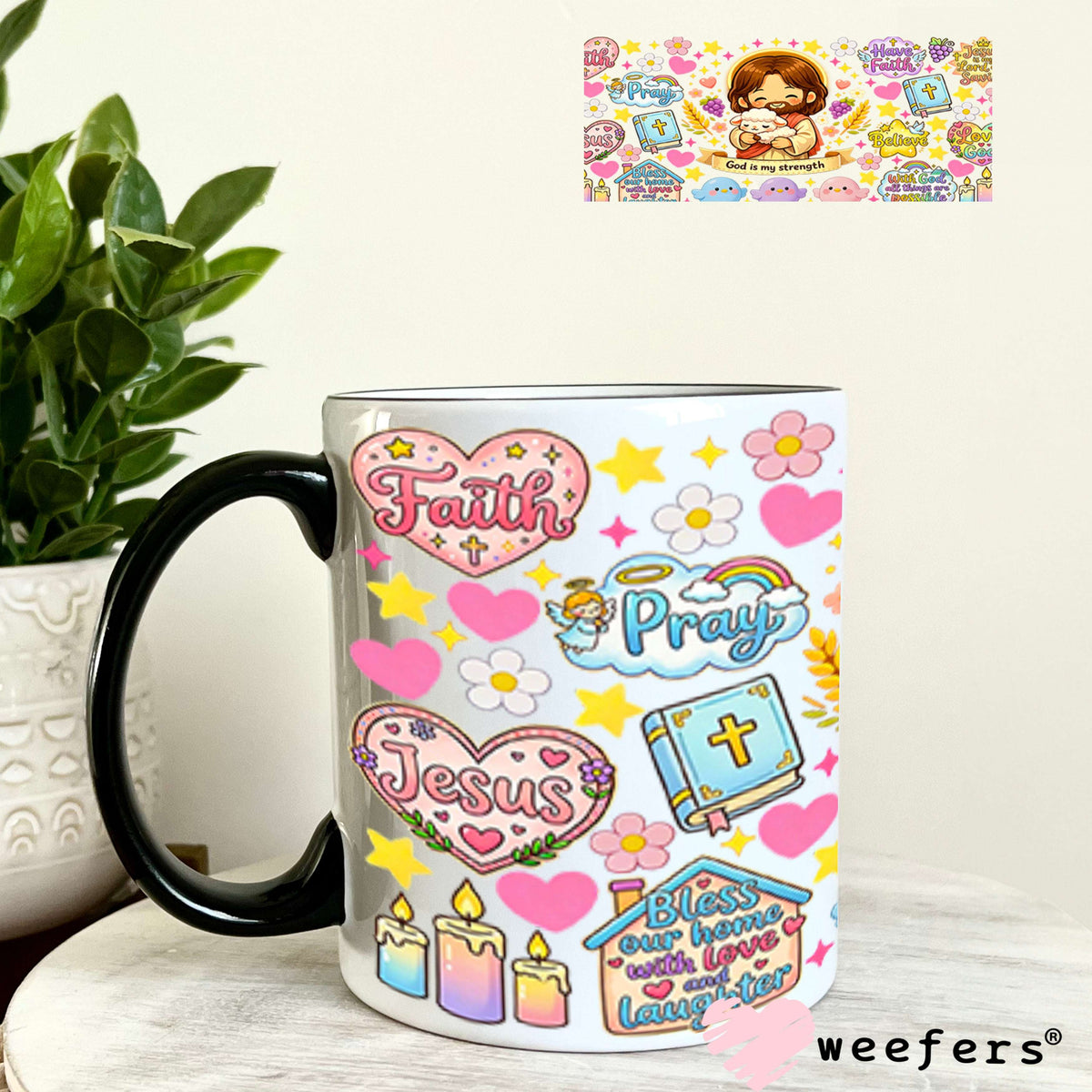 UV DTF Cup Wraps - God is my Strength 11oz Coffee Mug Weefers