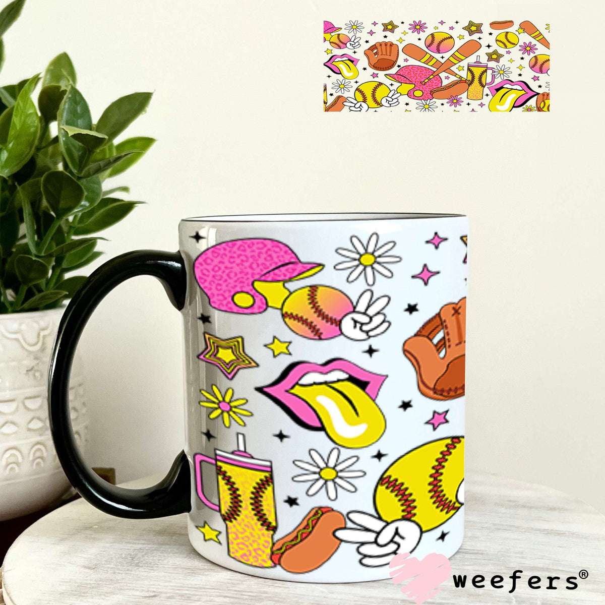 UV DTF Cup Wraps - Retro Softball Favorite Things 11oz Coffee Mug Weefers
