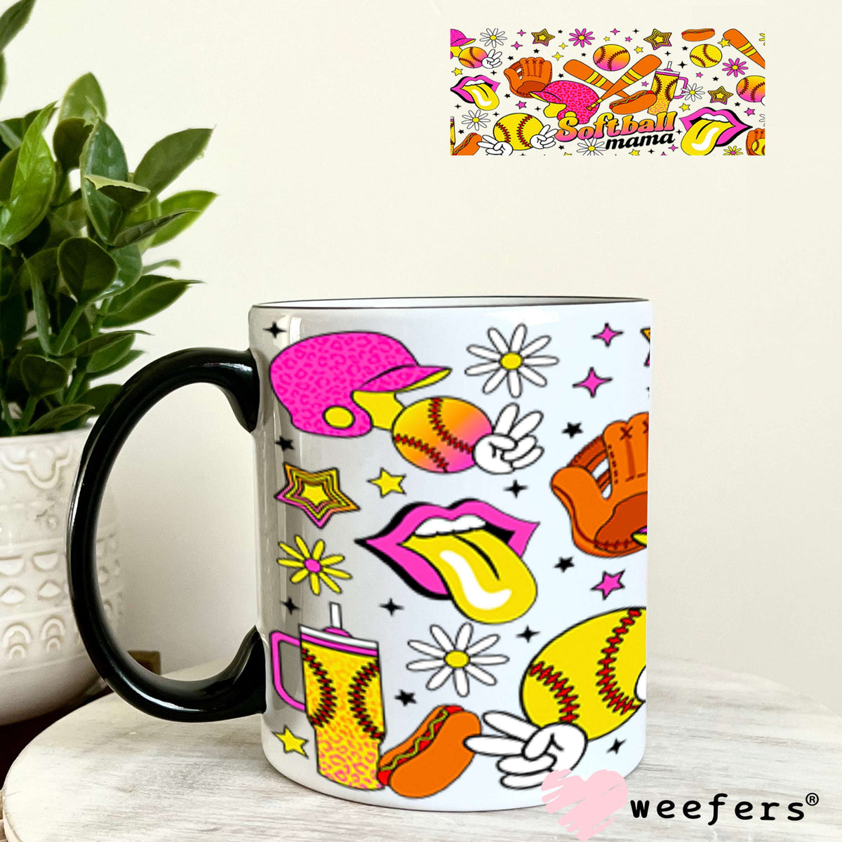 UV DTF Cup Wraps - Softball Mama Retro 11oz Coffee Mug Weefers