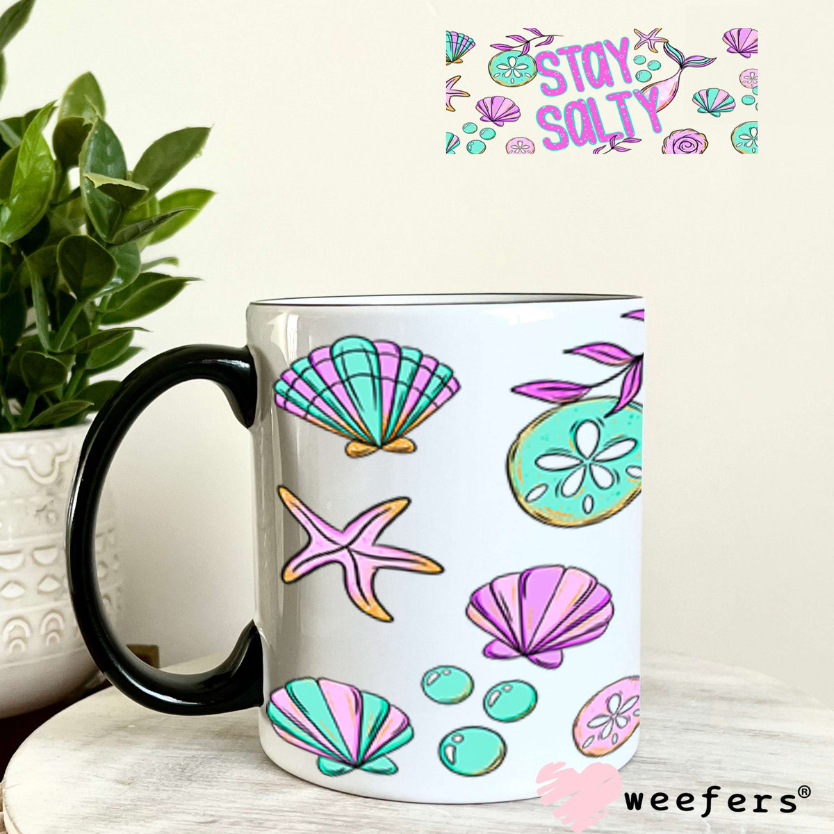 UV DTF Cup Wraps - Stay Salty Teal Purple 11oz Coffee Mug Weefers