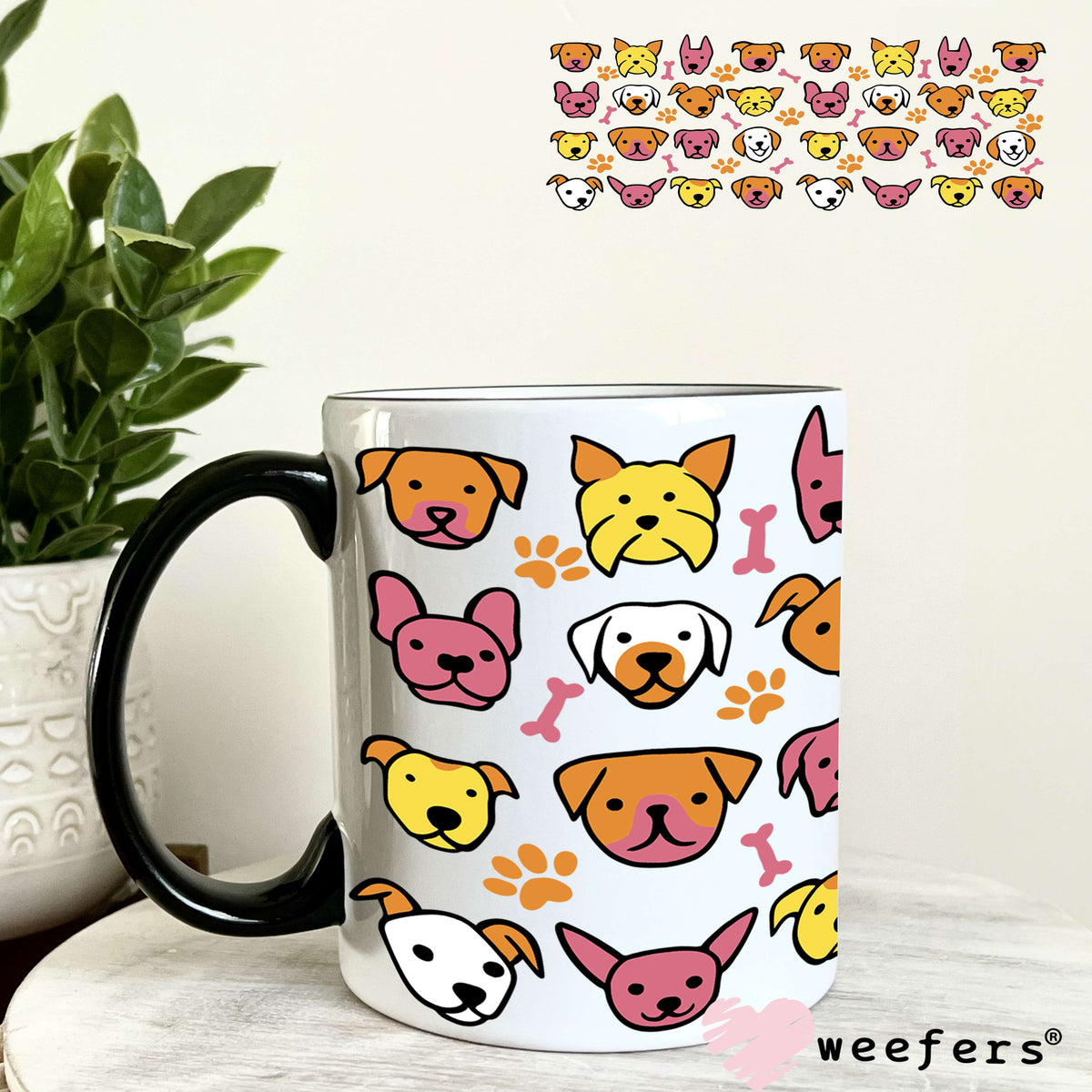 Dog Head Friends Orange and Yellow UV DTF Cup Wrap 11oz Coffee Mug Weefers