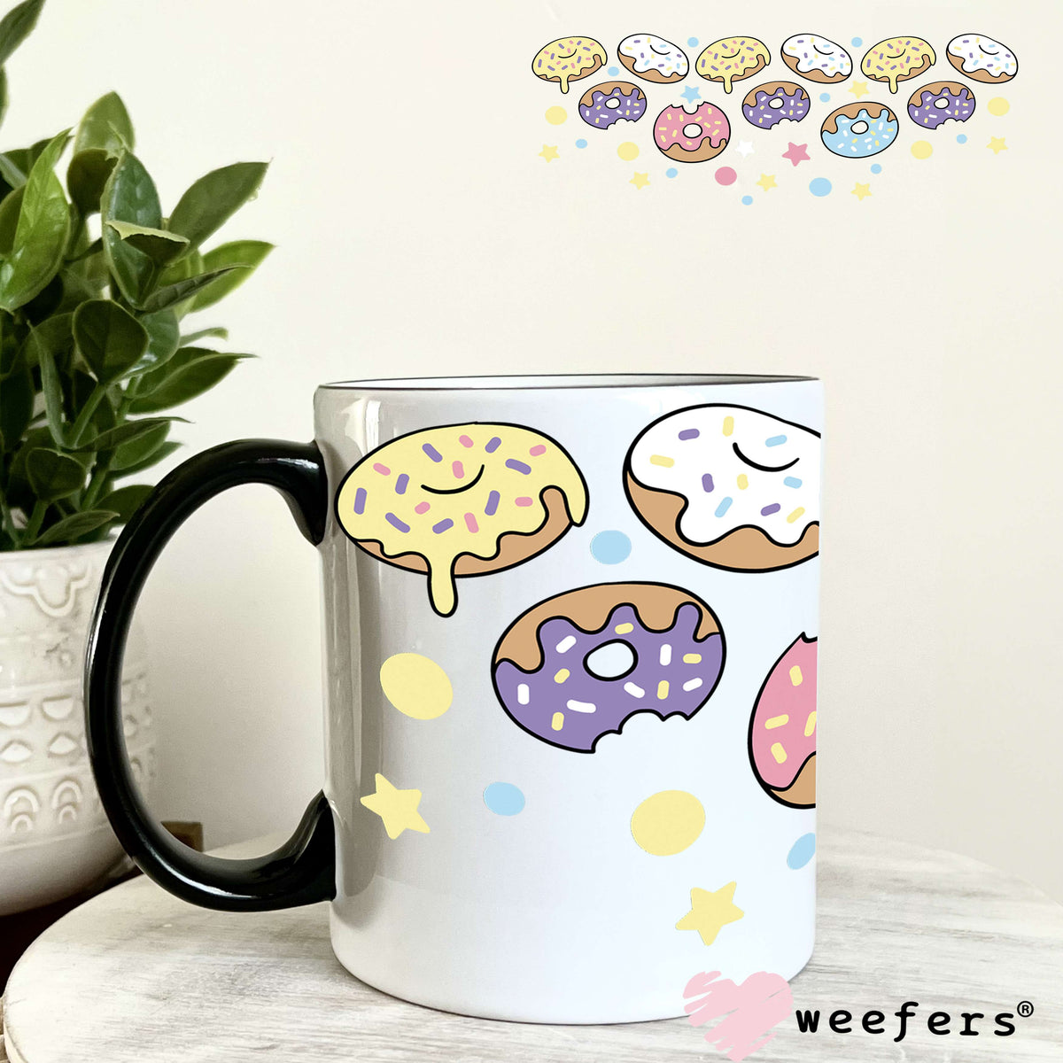 Yummy Dancing Donuts UV DTF Cup Wrap 11oz Coffee Mug Weefers