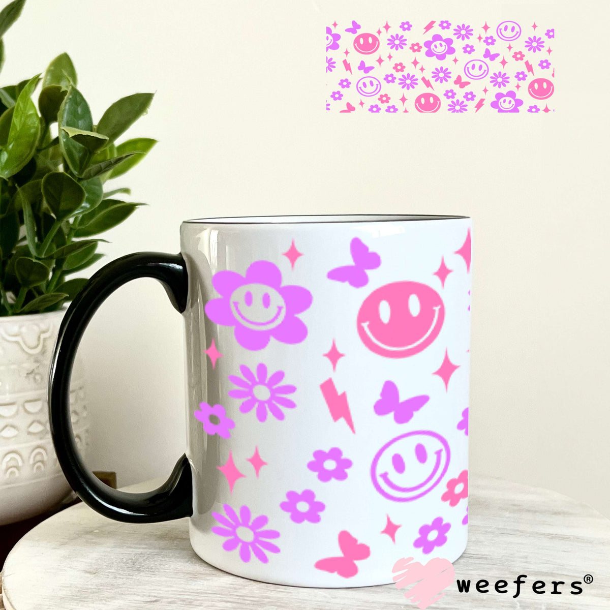 UV DTF Cup Wraps - Happy Purple and Pink Faces 11oz Coffee Mug Weefers