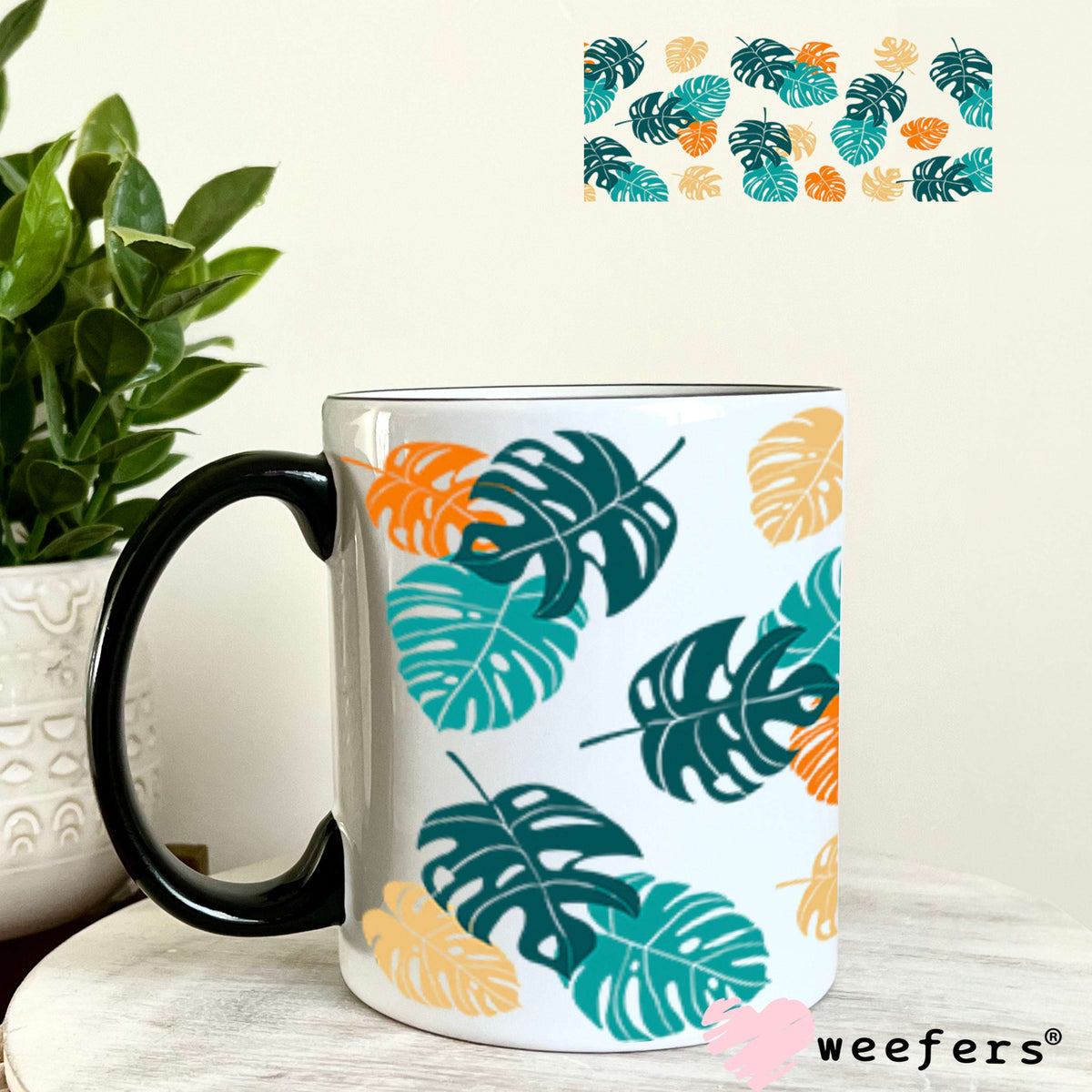 UV DTF Cup Wraps - Monstera Leaves 11oz Coffee Mug Weefers