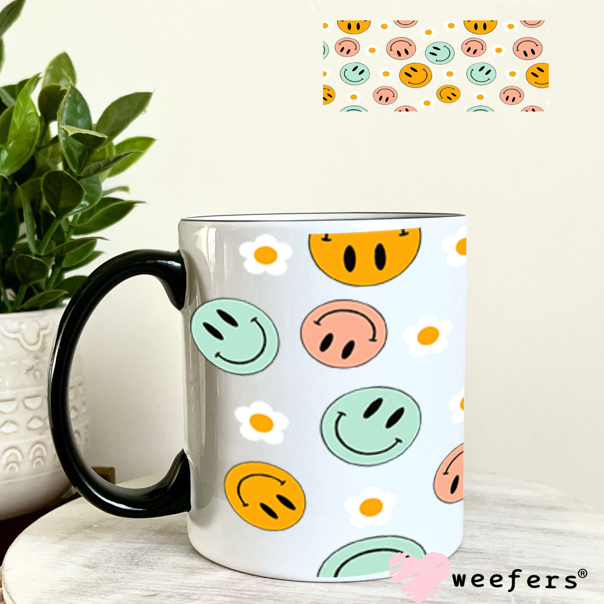 UV DTF Cup Wraps - Happy Retro Faces 11oz Coffee Mug Weefers