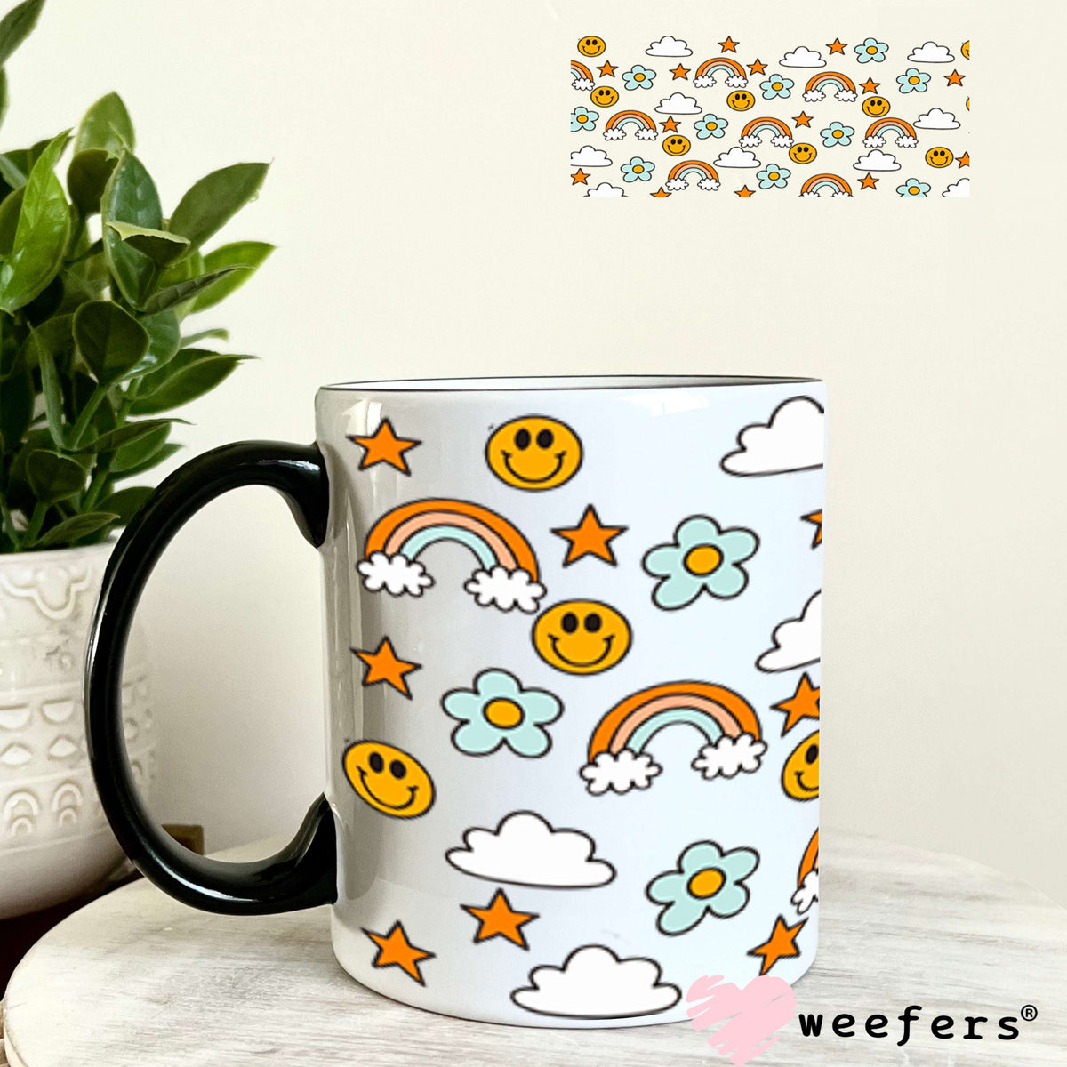 UV DTF Cup Wraps - Rainbow Happy Faces 11oz Coffee Mug Weefers