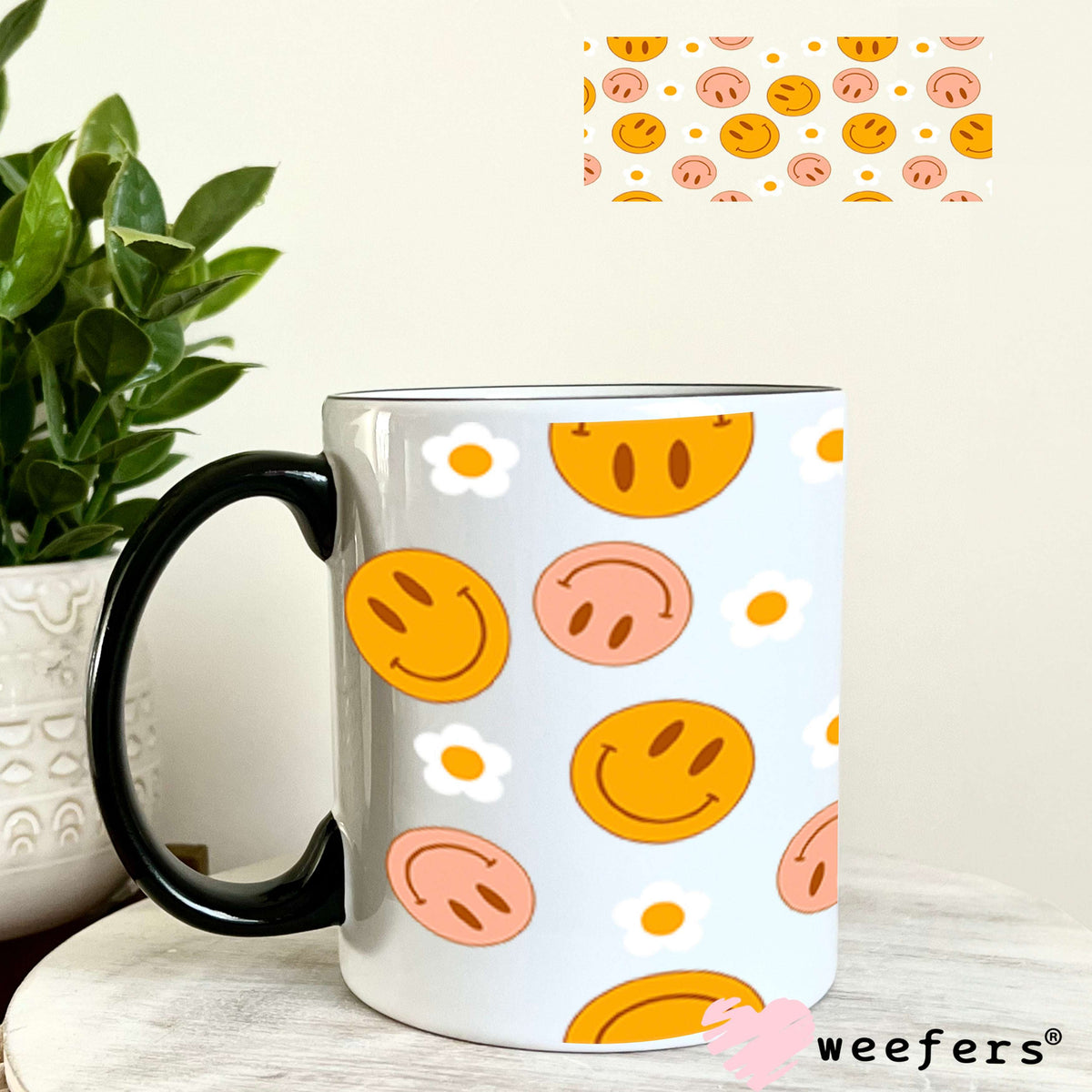 UV DTF Cup Wraps - Retro Happy Faces 11oz Coffee Mug Weefers