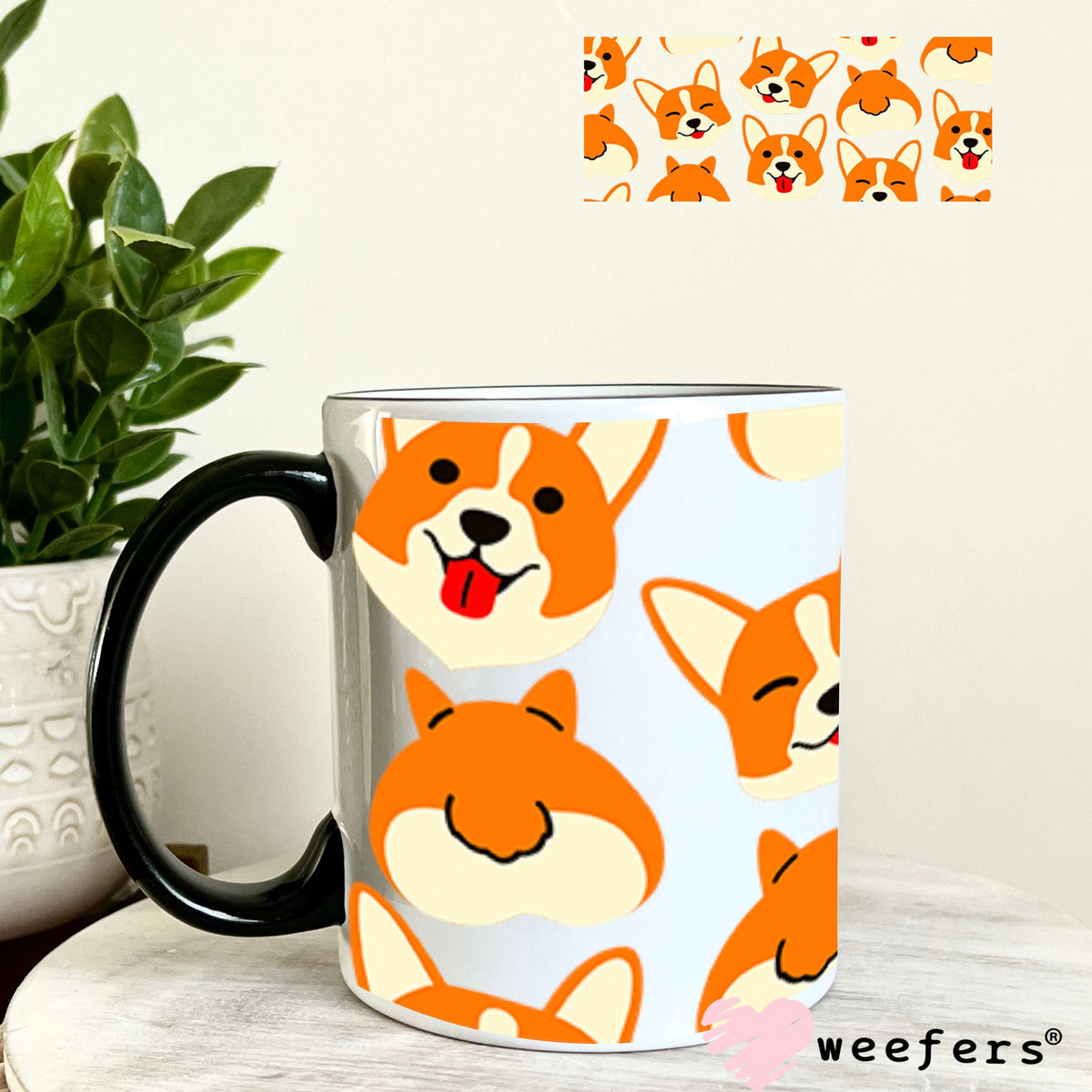 UV DTF Cup Wraps - Happy Corgi Faces 11oz Coffee Mug Weefers