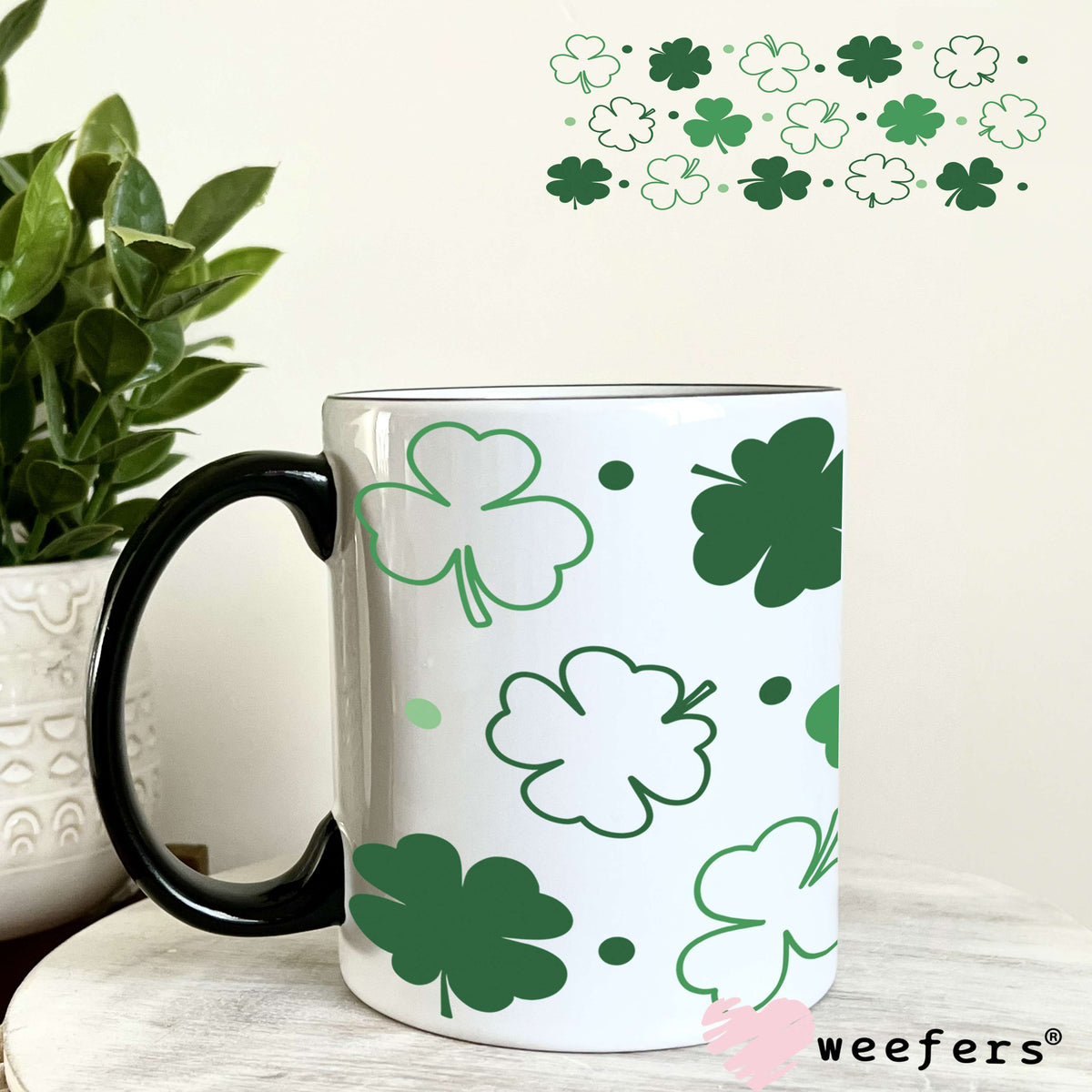 Green Clovers UV DTF Cup Wrap 11oz Coffee Mug Weefers