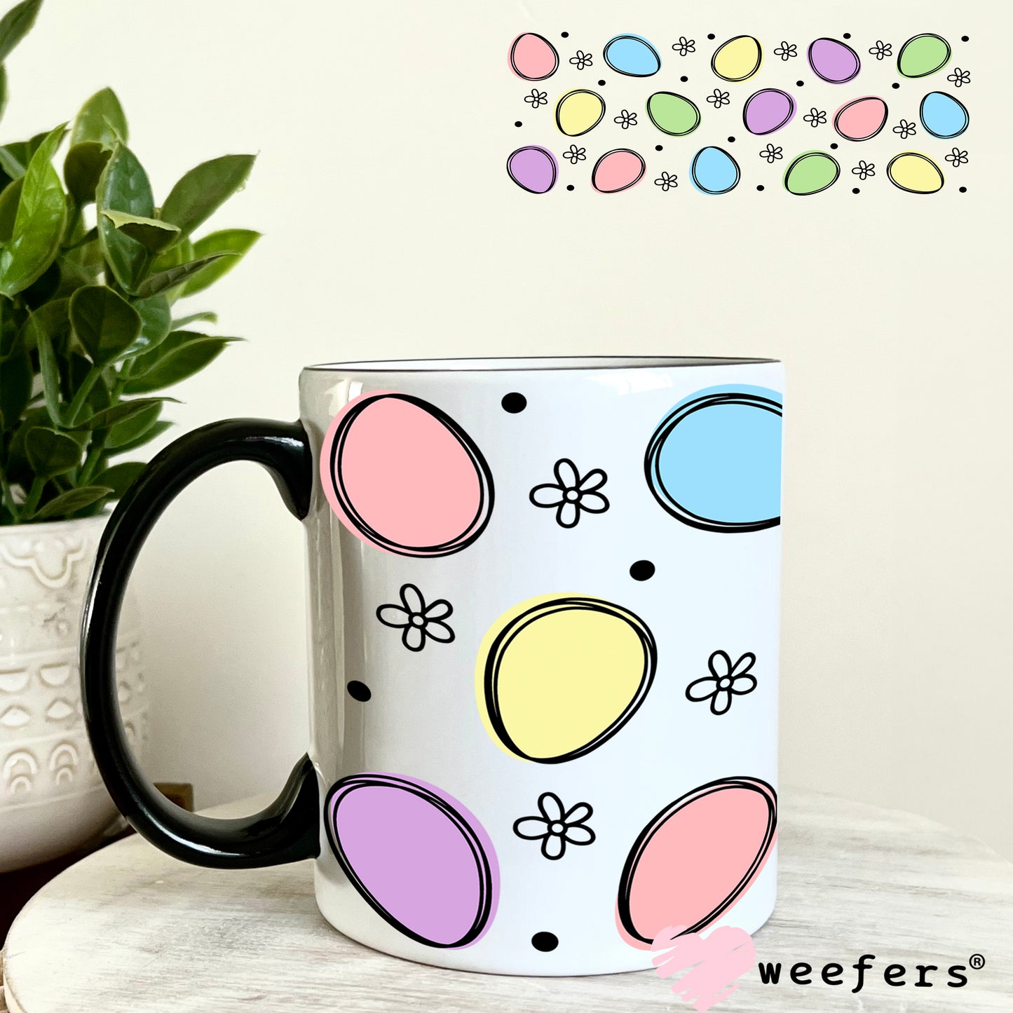 Colorful Easter Eggs UV DTF Cup Wrap 11oz Coffee Mug Weefers