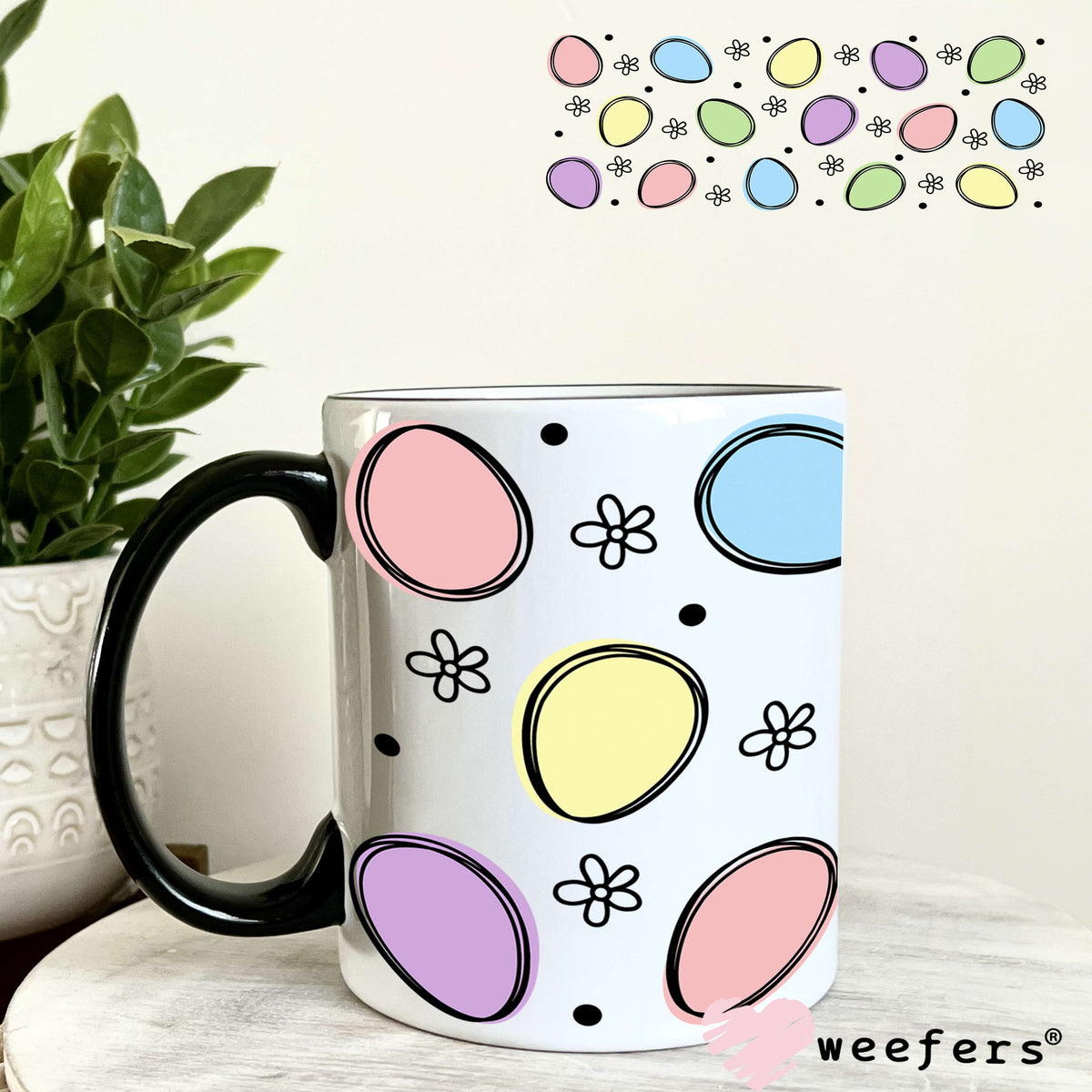 Colorful Easter Eggs UV DTF Cup Wrap 11oz Coffee Mug Weefers